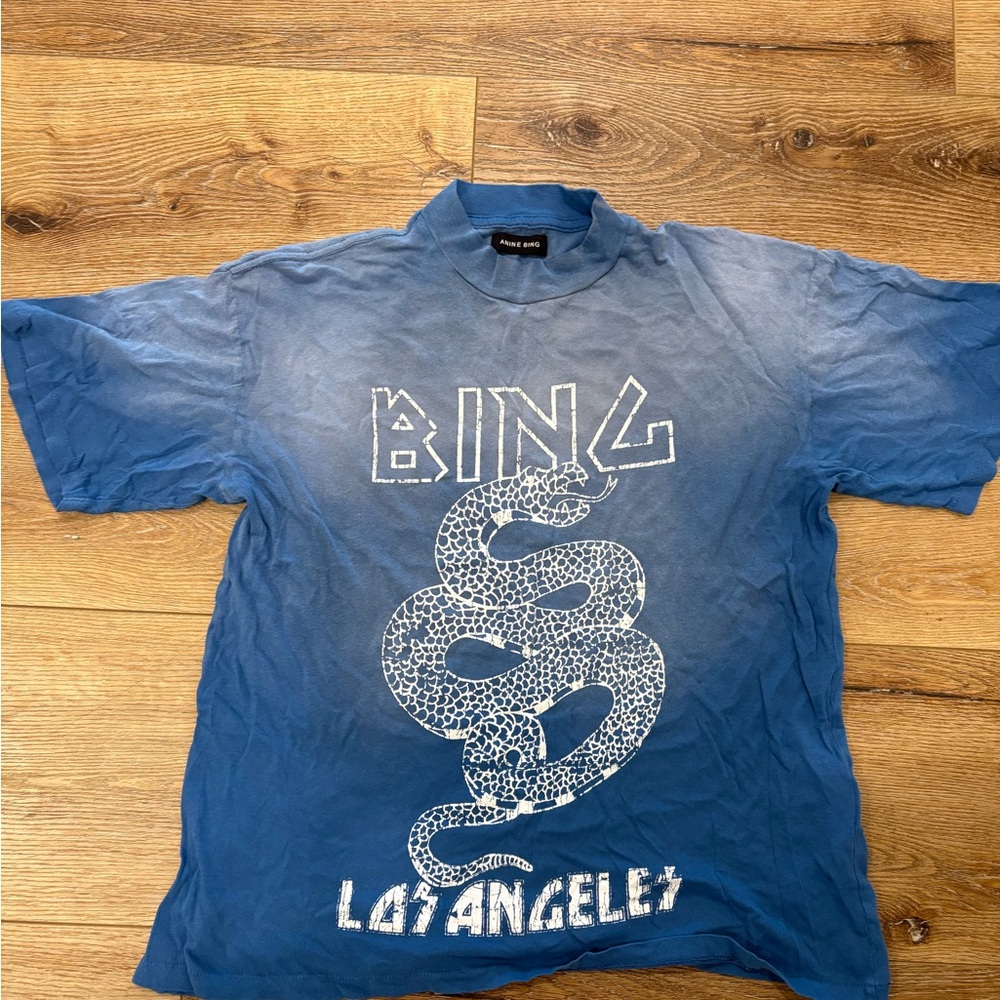 Anine Bing Blue Graphic T-Shirt with Snake Design